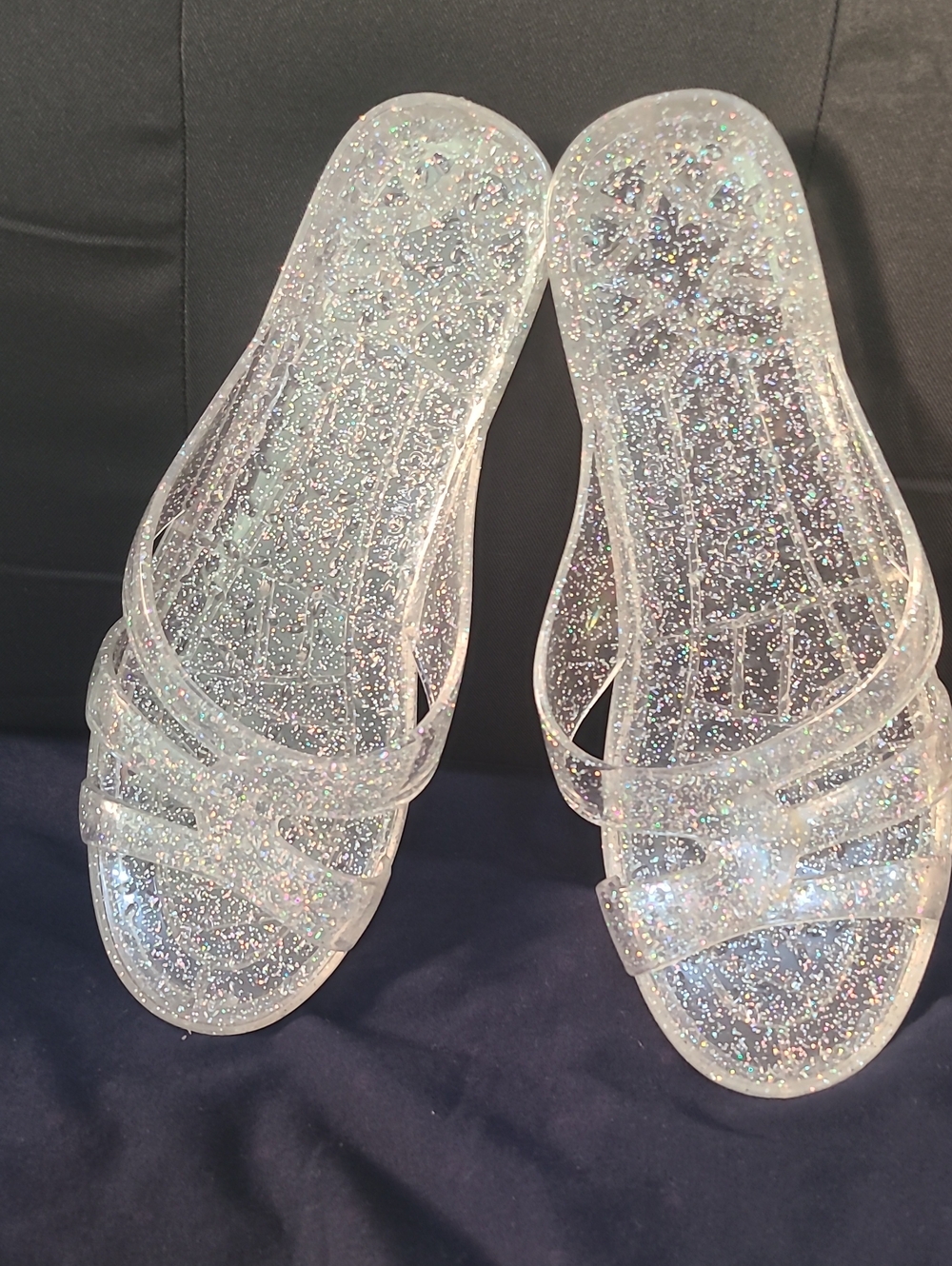 Clear Glitter Jelly Slide Sandals for Women